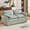 GDFStudio Modern Faux Fur Loveseat Sofa, 2 Seat Plush Upholstered Couch with Double Layer Cushion, 2 Lumbar Pillows, Side Storage Pockets, Soft Comfy Living Room Sofa for Apartment Bedroom, Green